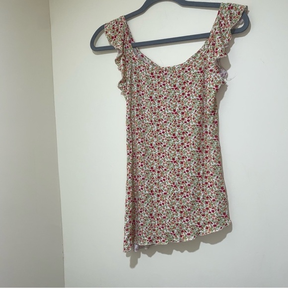 Womens  Y2K Party Girl Summer Floral V-Neck Diagonal Cut Flowy Sleeve stank Top - Picture 7 of 13